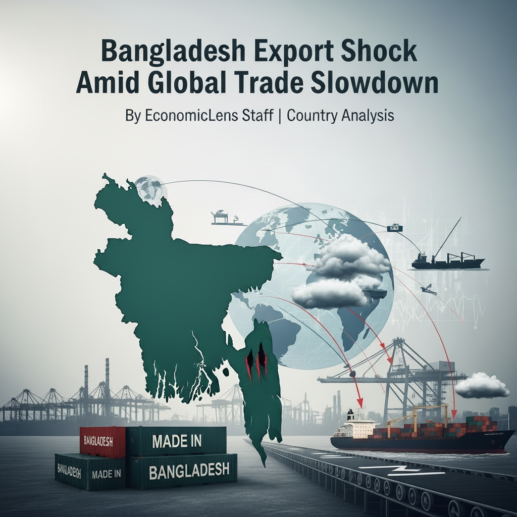 Bangladesh export shock illustrated through global shipping slowdown, container congestion, and declining trade flows amid weakening global demand