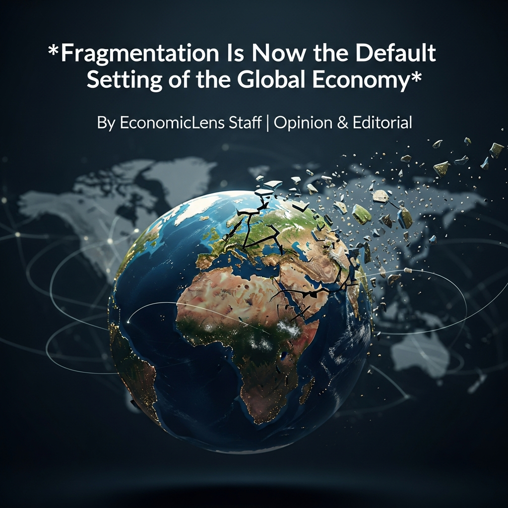 Fragmented globe breaking apart with disrupted global connections symbolizing economic fragmentation